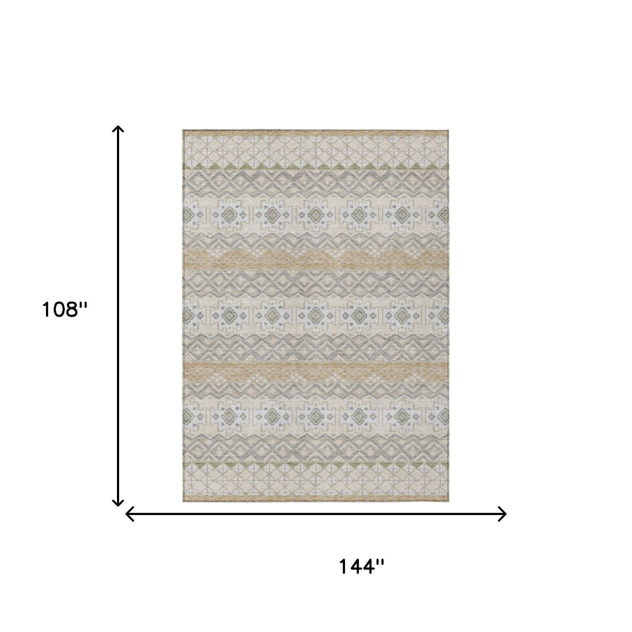 9' X 12' Beige And Brown Striped Washable Indoor Outdoor Area Rug Homeroots Outdoor