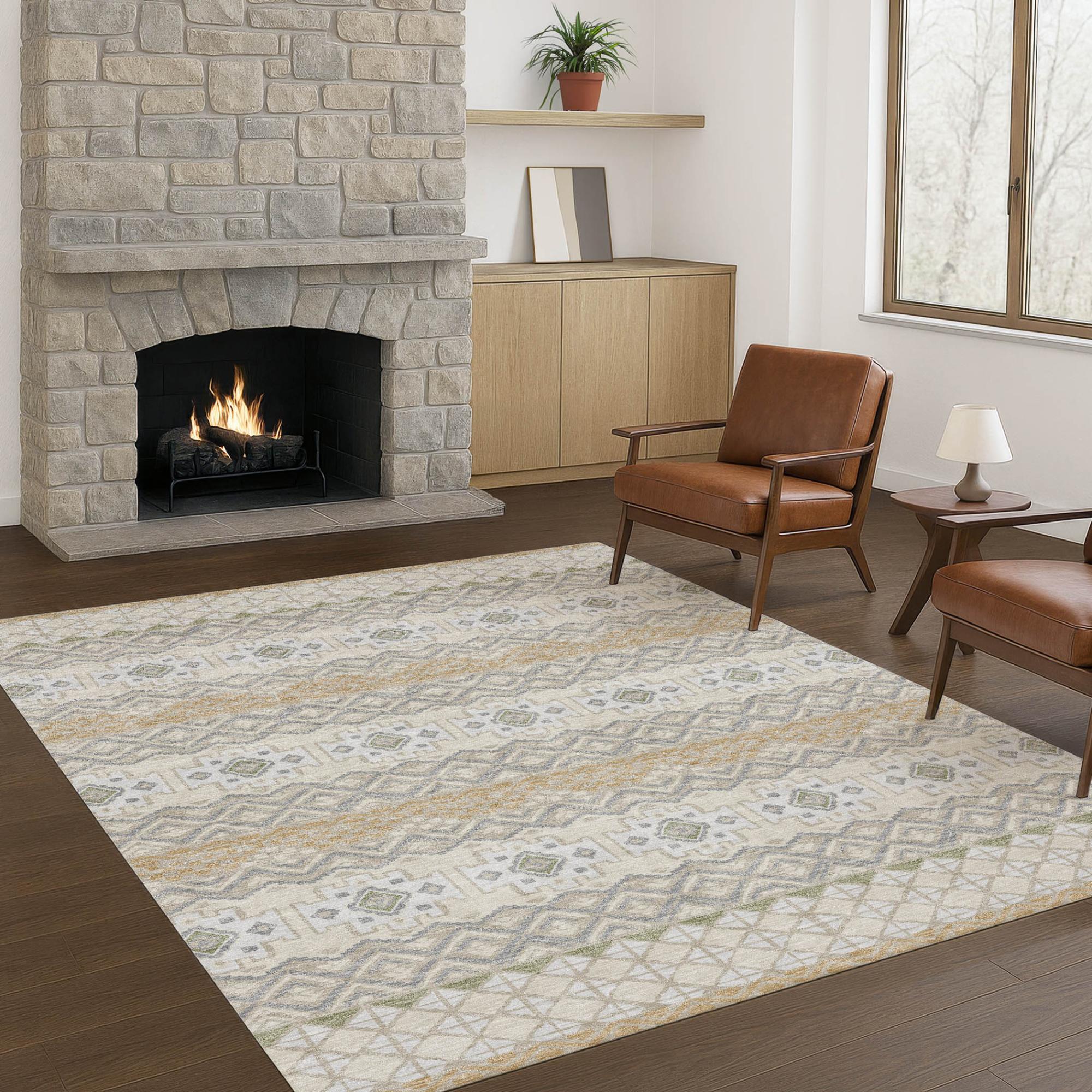 9' X 12' Beige And Brown Striped Washable Indoor Outdoor Area Rug Homeroots Outdoor