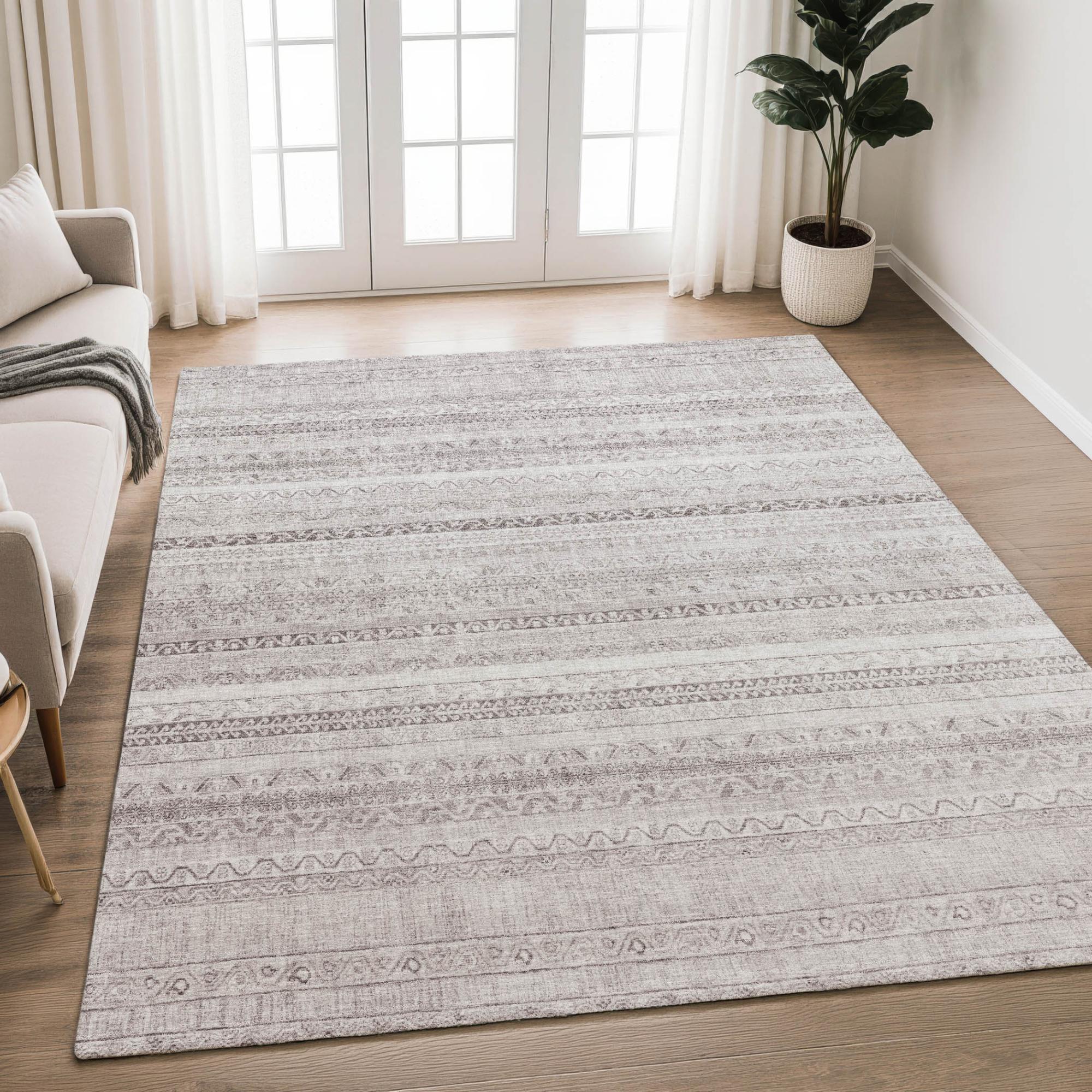 9' X 12' Beige And Brown Striped Washable Indoor Outdoor Area Rug Homeroots Outdoor
