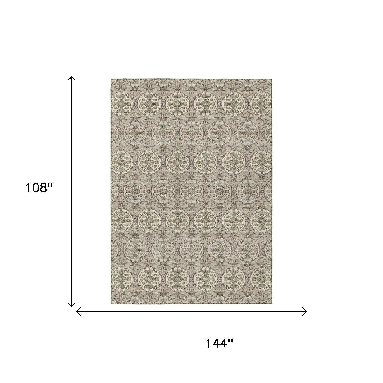 9' X 12' Beige And Brown Striped Washable Indoor Outdoor Area Rug Homeroots Outdoor
