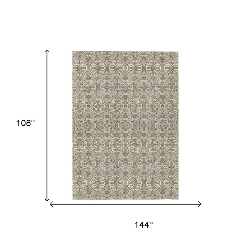 9' X 12' Beige And Brown Striped Washable Indoor Outdoor Area Rug Homeroots Outdoor