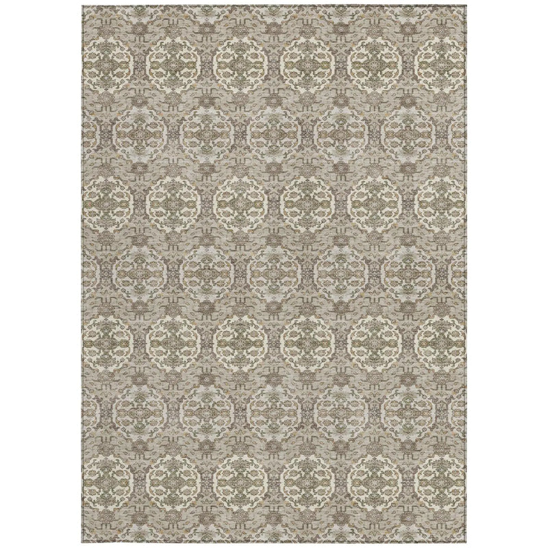 9' X 12' Beige And Brown Striped Washable Indoor Outdoor Area Rug Homeroots Outdoor