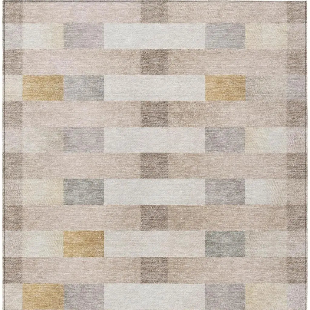 9' X 12' Beige And Brown Striped Washable Indoor Outdoor Area Rug Homeroots Outdoor