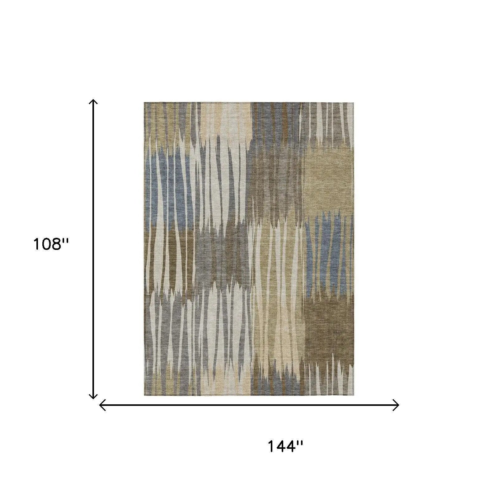 9' X 12' Beige And Brown Striped Washable Indoor Outdoor Area Rug Homeroots Outdoor