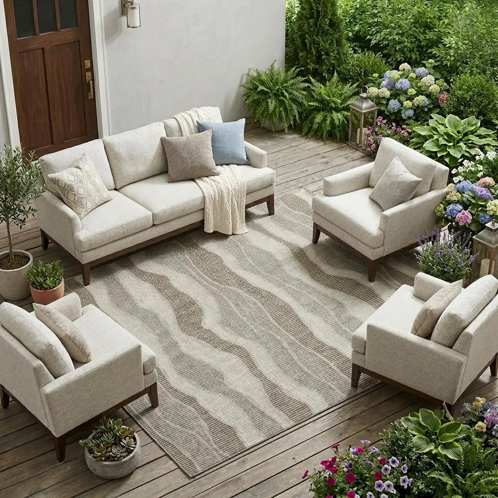 9' X 12' Beige And Brown Striped Washable Indoor Outdoor Area Rug Homeroots Outdoor