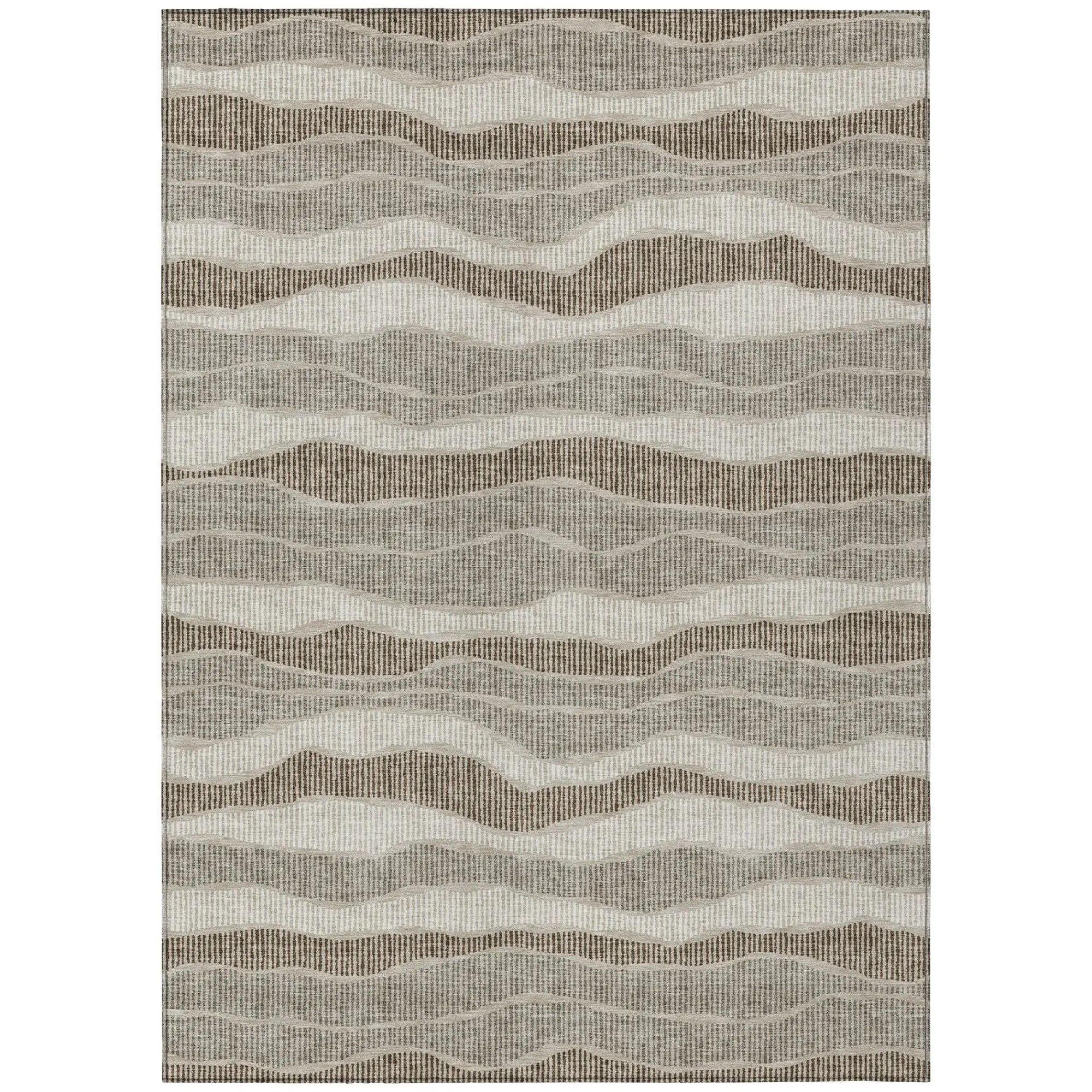 9' X 12' Beige And Brown Striped Washable Indoor Outdoor Area Rug Homeroots Outdoor