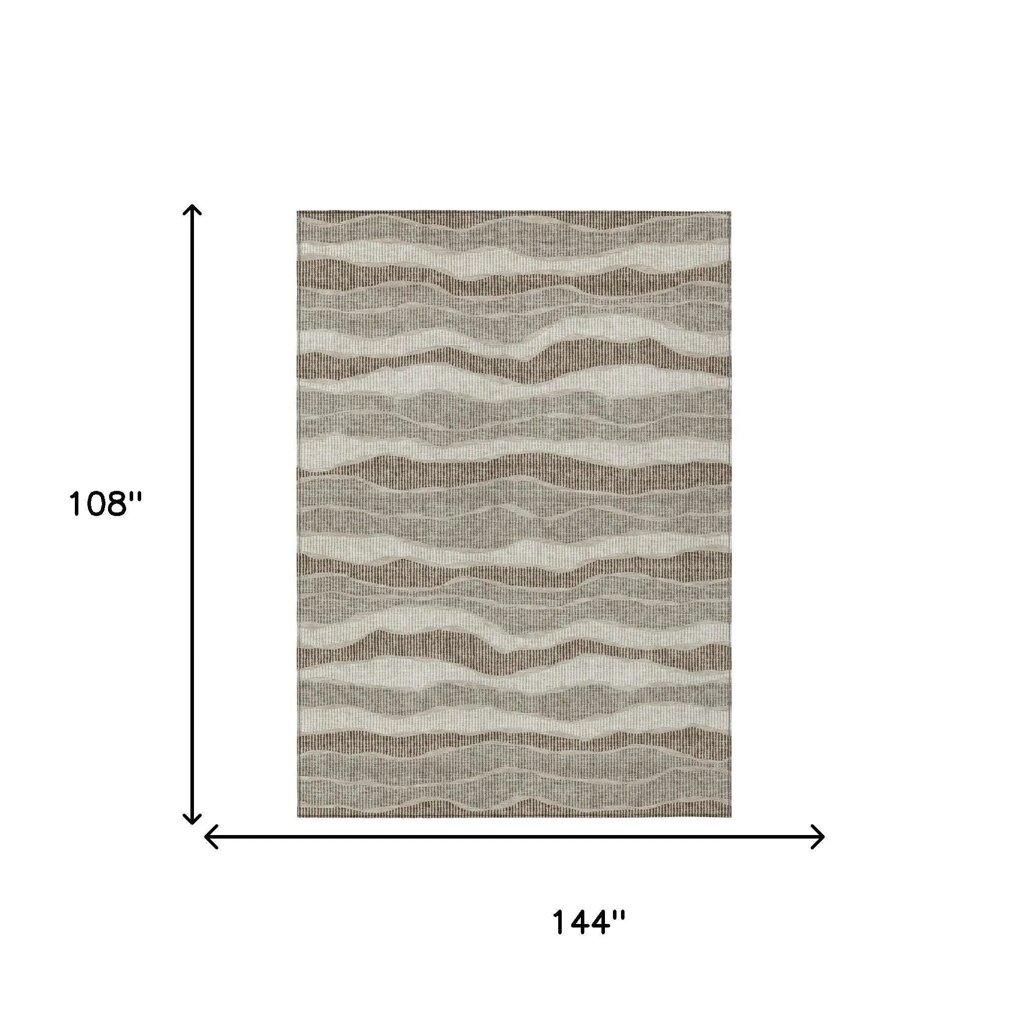 9' X 12' Beige And Brown Striped Washable Indoor Outdoor Area Rug Homeroots Outdoor