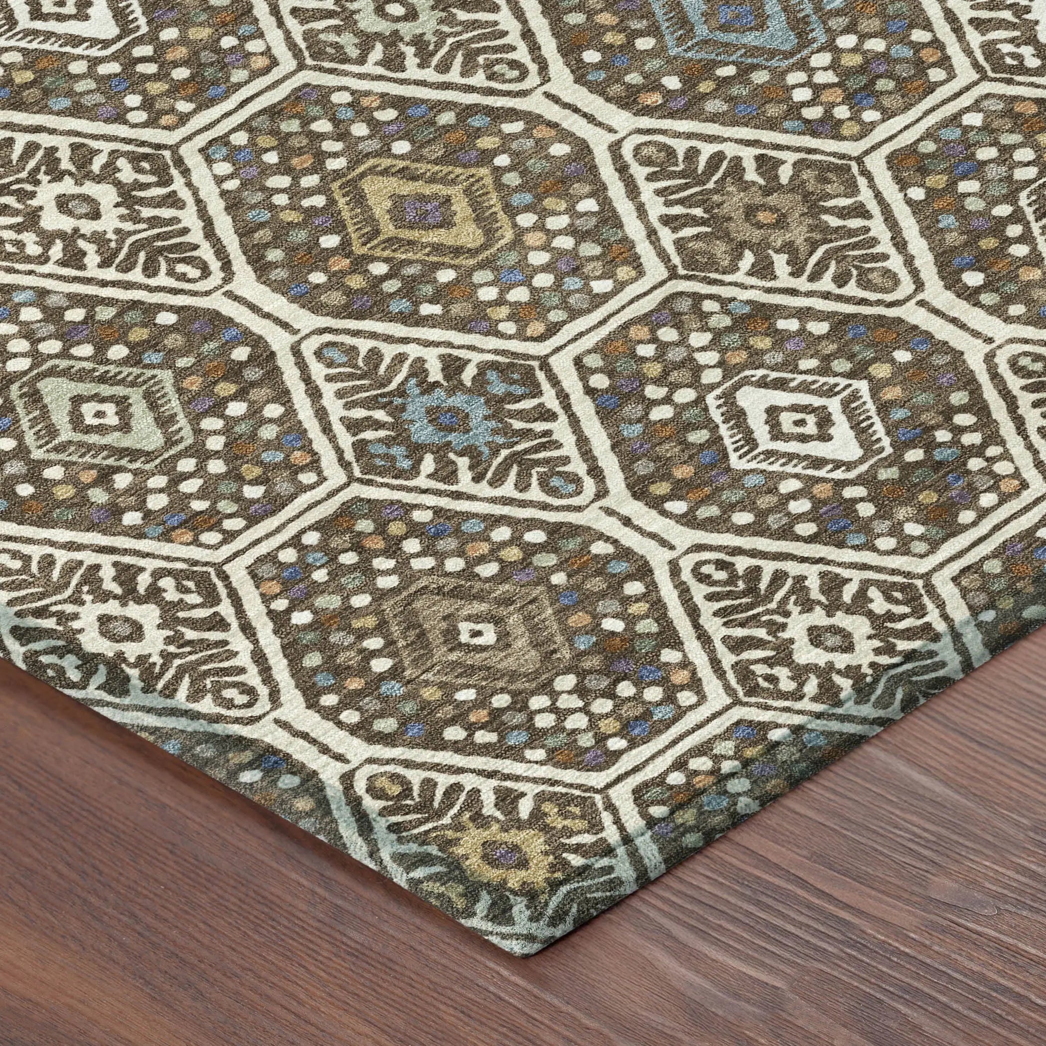 9' X 12' Beige And Chocolate Geometric Washable Indoor Outdoor Area Rug Homeroots Outdoor