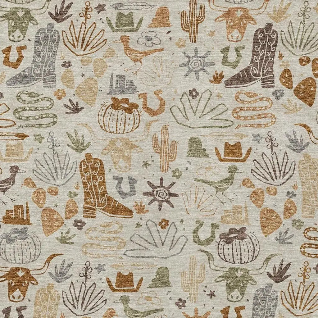 9' X 12' Beige And Copper Cactus Washable Indoor Outdoor Area Rug Homeroots Outdoor