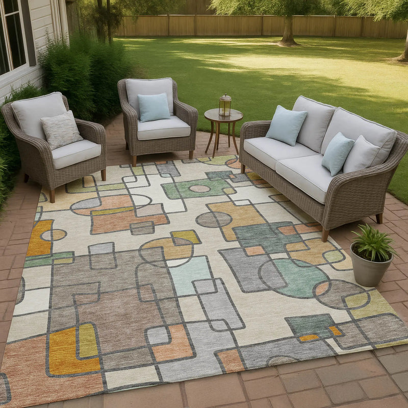 9' X 12' Beige And Copper Geometric Washable Indoor Outdoor Area Rug Homeroots Outdoor