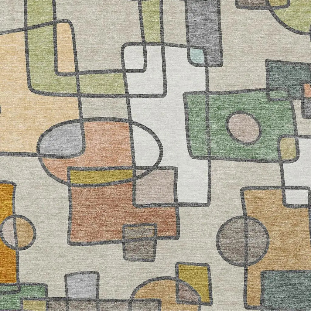 9' X 12' Beige And Copper Geometric Washable Indoor Outdoor Area Rug Homeroots Outdoor