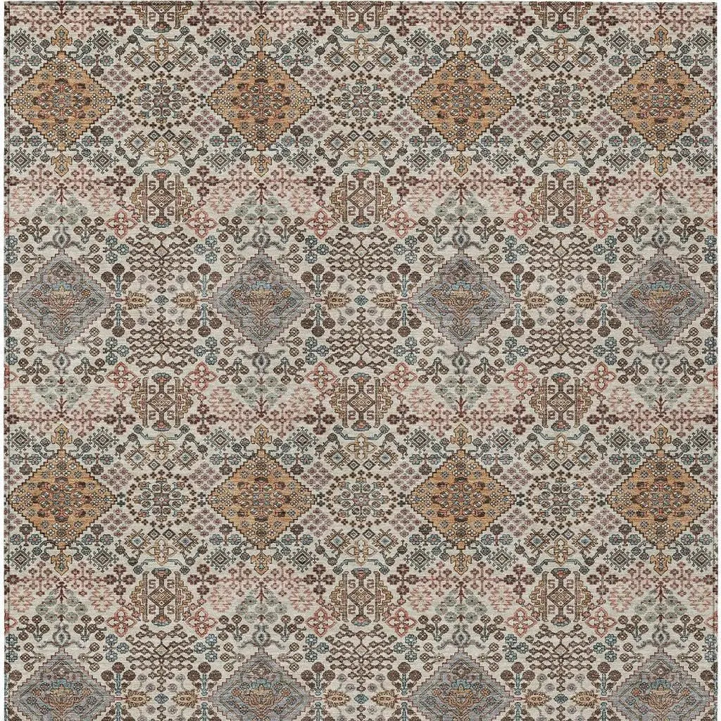 9' X 12' Beige And Copper Geometric Washable Indoor Outdoor Area Rug Homeroots Outdoor