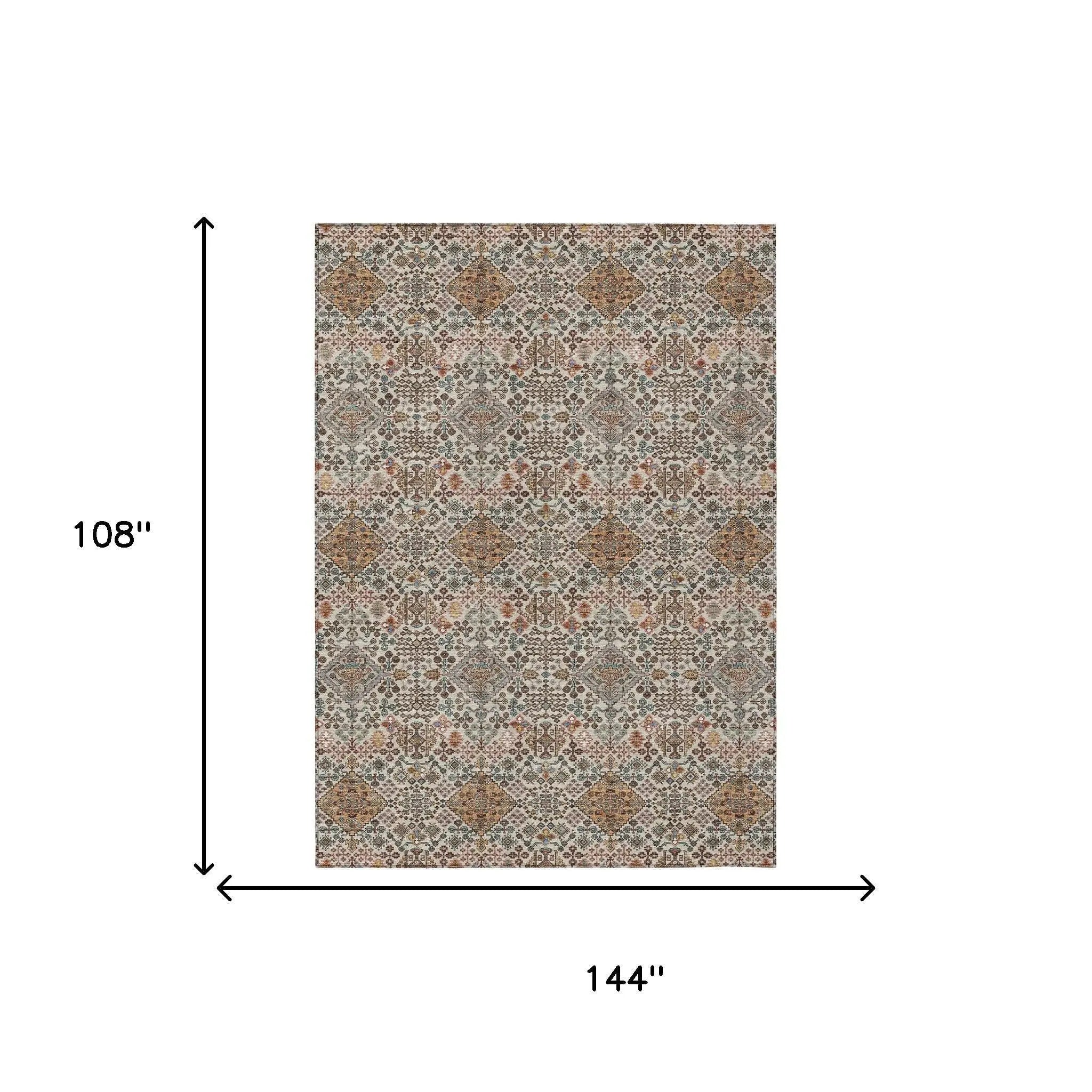 9' X 12' Beige And Copper Geometric Washable Indoor Outdoor Area Rug Homeroots Outdoor
