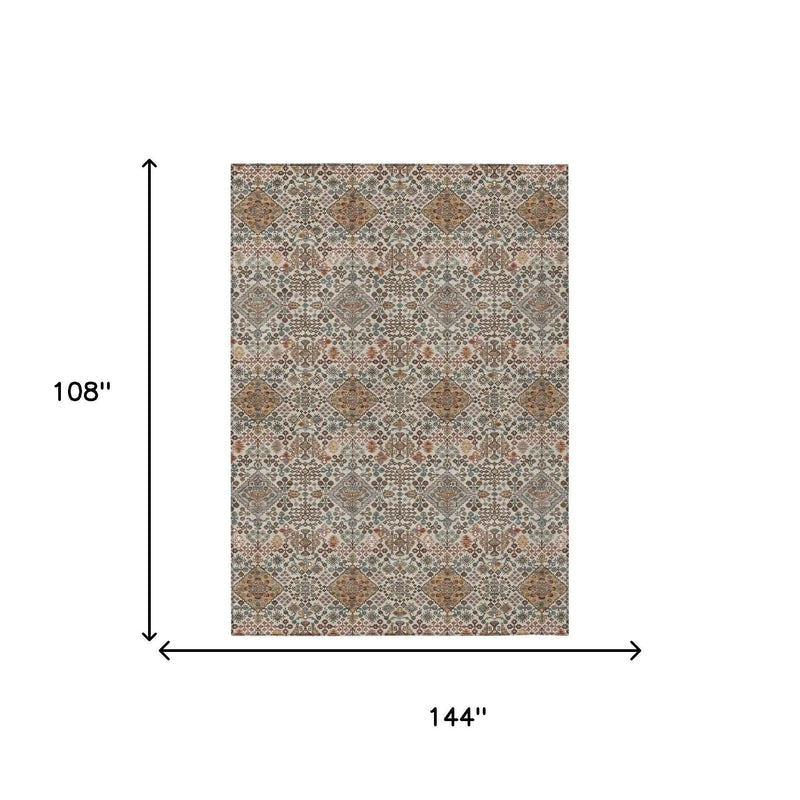 9' X 12' Beige And Copper Geometric Washable Indoor Outdoor Area Rug Homeroots Outdoor