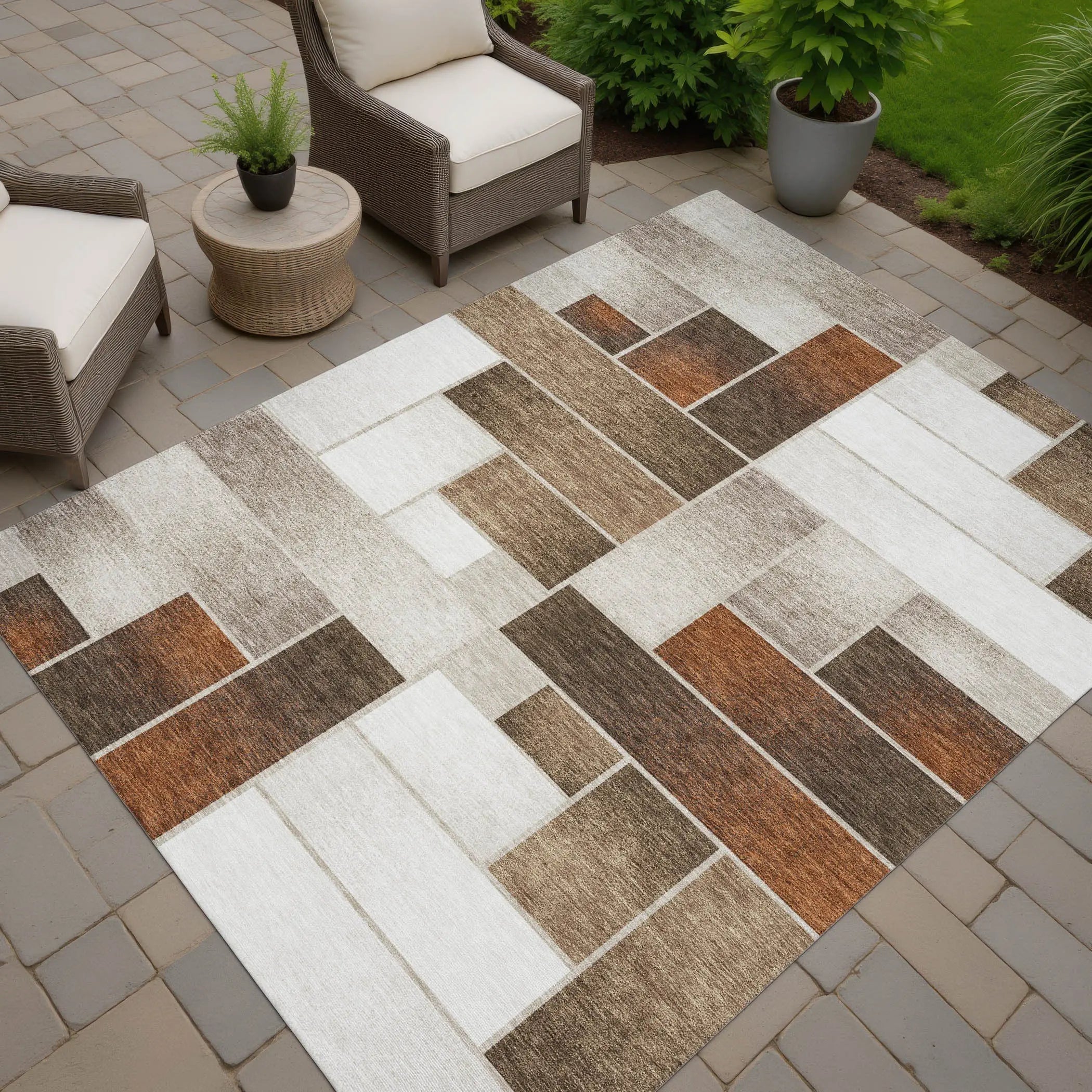 9' X 12' Beige And Graphite Geometric Washable Indoor Outdoor Area Rug Homeroots Outdoor