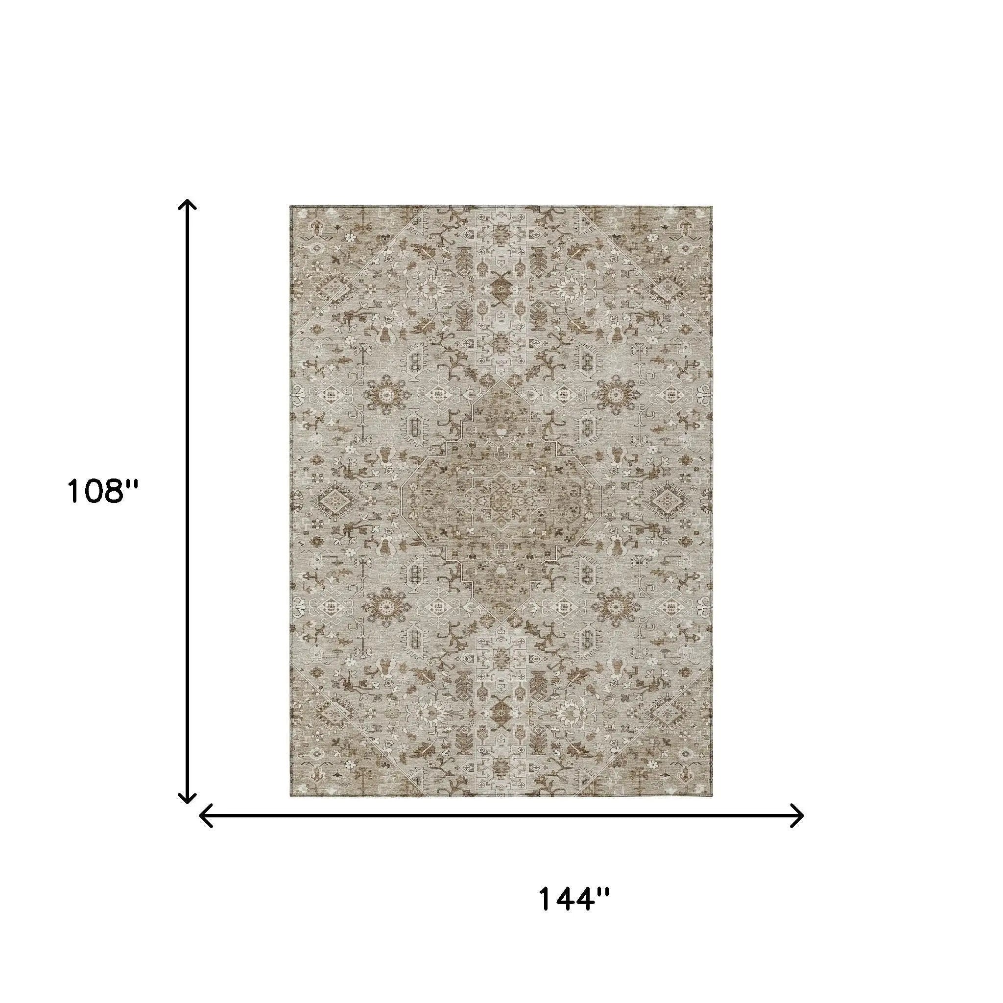 9' X 12' Beige And Graphite Medallion Washable Indoor Outdoor Area Rug Homeroots Outdoor