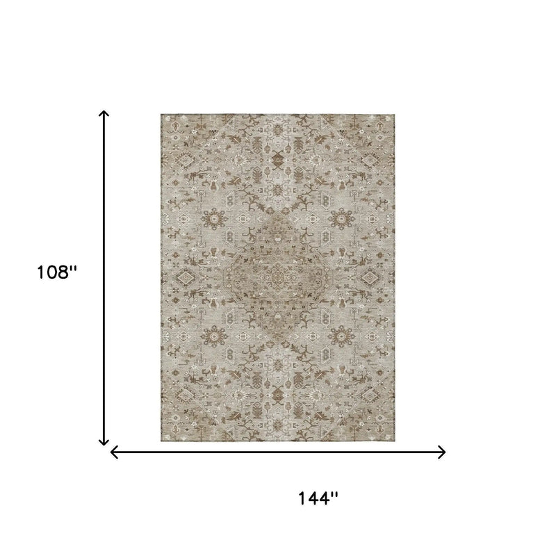 9' X 12' Beige And Graphite Medallion Washable Indoor Outdoor Area Rug Homeroots Outdoor