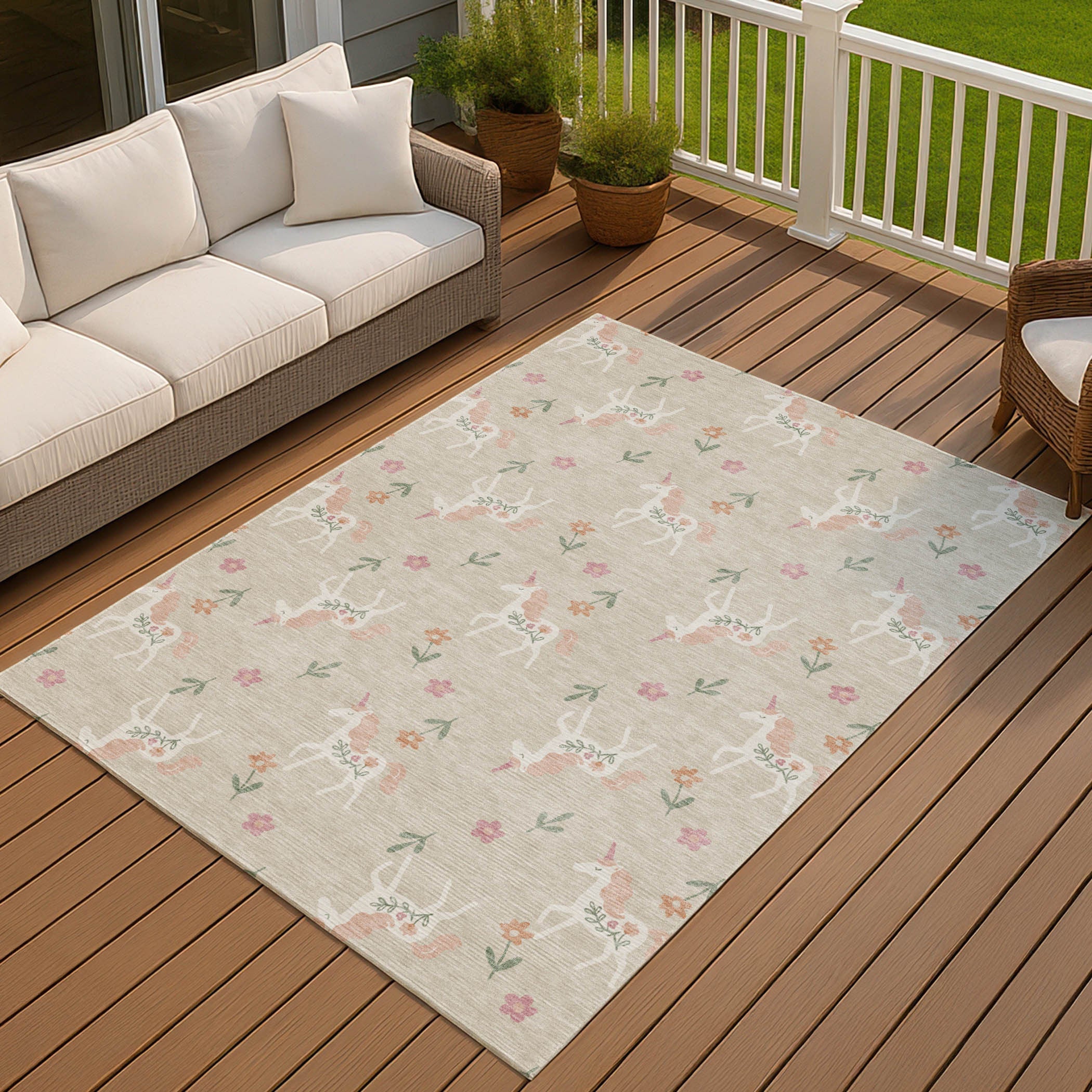 9' X 12' Beige And Gray Floral Washable Indoor Outdoor Area Rug Homeroots Outdoor