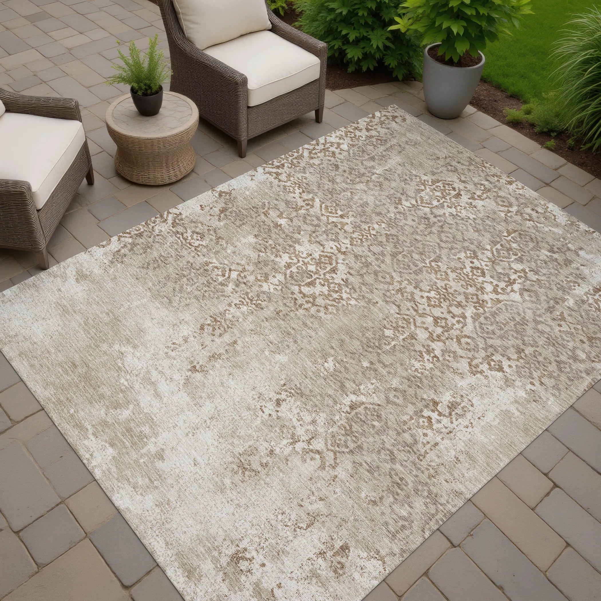 9' X 12' Beige And Gray Oriental Washable Indoor Outdoor Area Rug Homeroots Outdoor