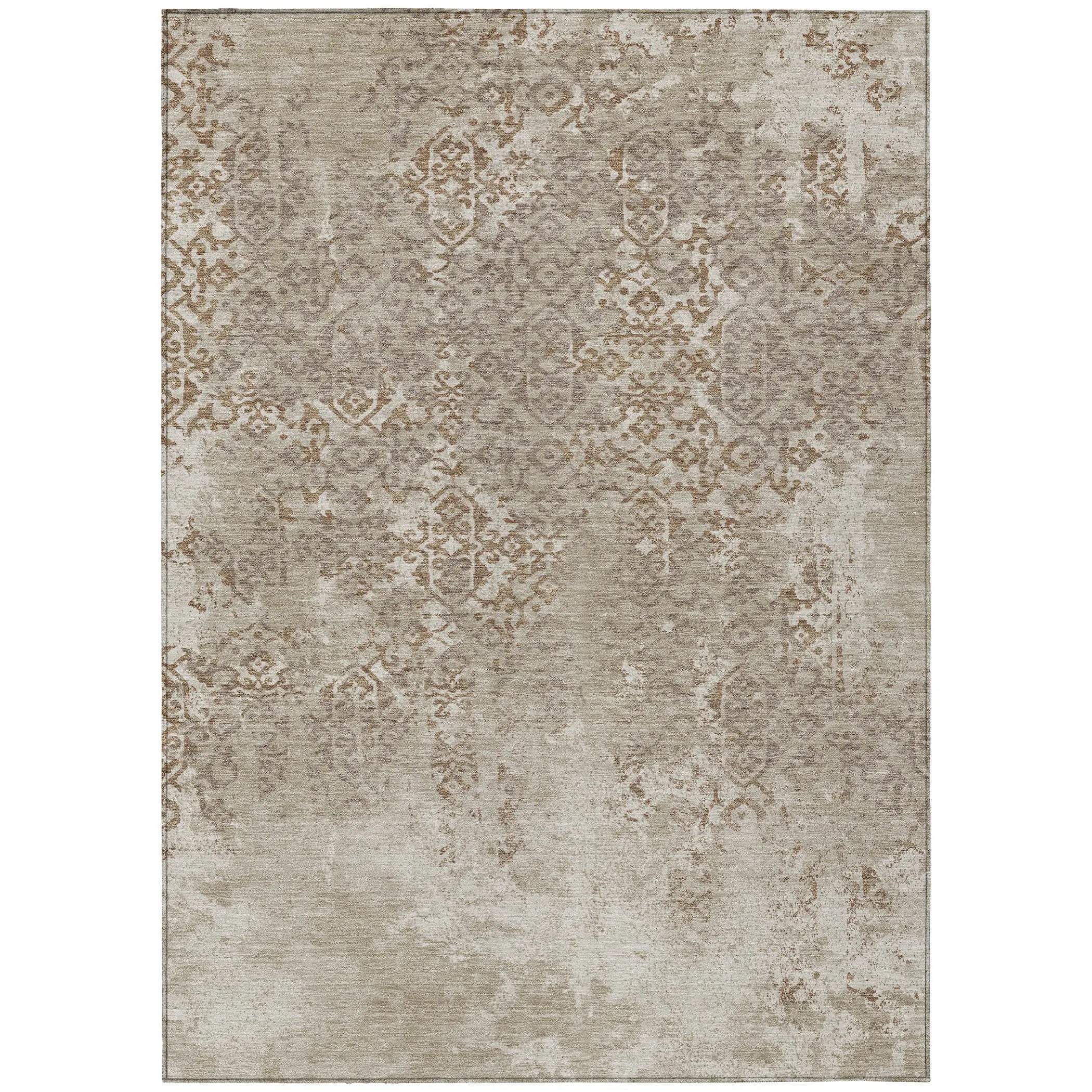 9' X 12' Beige And Gray Oriental Washable Indoor Outdoor Area Rug Homeroots Outdoor