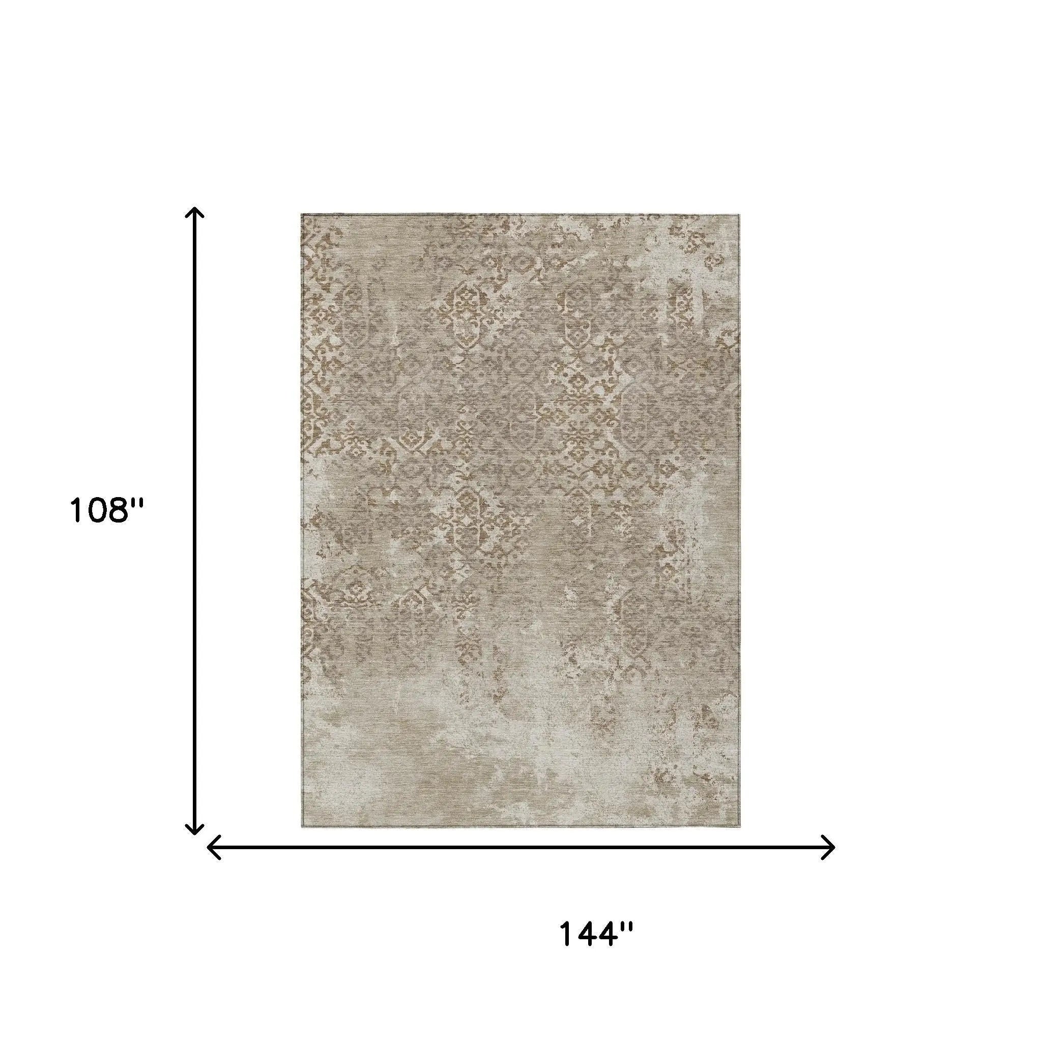 9' X 12' Beige And Gray Oriental Washable Indoor Outdoor Area Rug Homeroots Outdoor