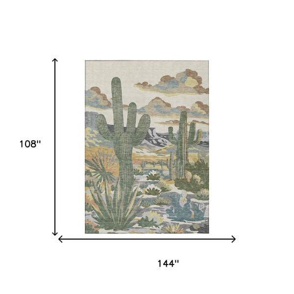 9' X 12' Beige And Green Trees Washable Indoor Outdoor Area Rug Homeroots Outdoor