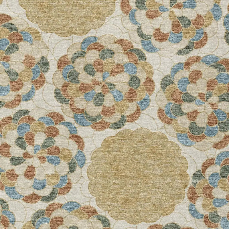 9' X 12' Beige And Ivory Floral Washable Indoor Outdoor Area Rug Homeroots Outdoor