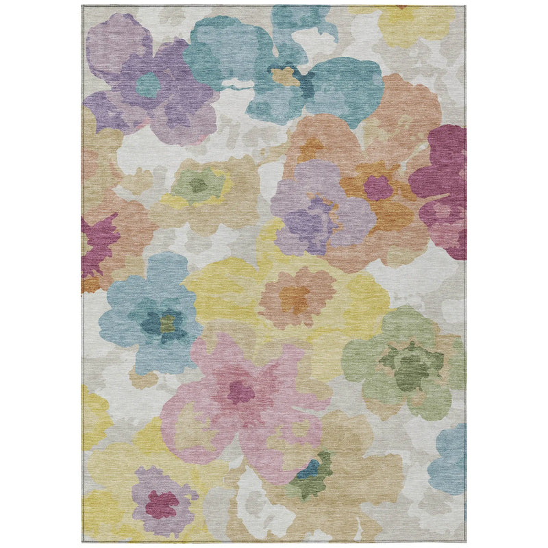 9' X 12' Beige And Ivory Floral Washable Indoor Outdoor Area Rug Homeroots Outdoor