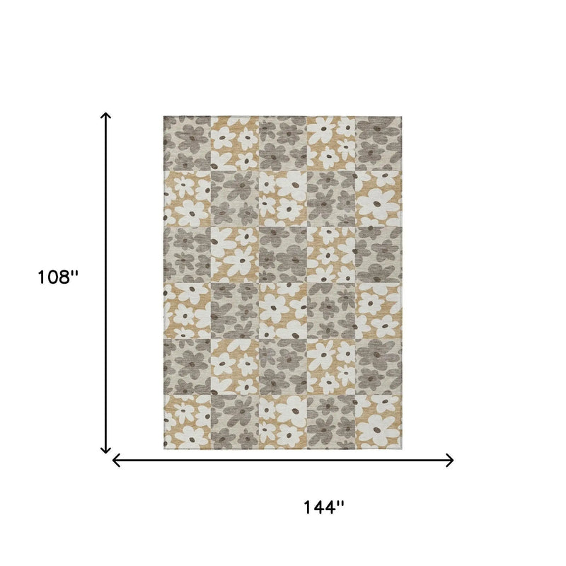 9' X 12' Beige And Ivory Floral Washable Indoor Outdoor Area Rug Homeroots Outdoor