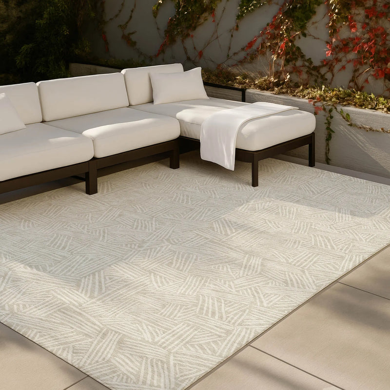 9' X 12' Beige And Ivory Geometric Washable Indoor Outdoor Area Rug Homeroots Outdoor