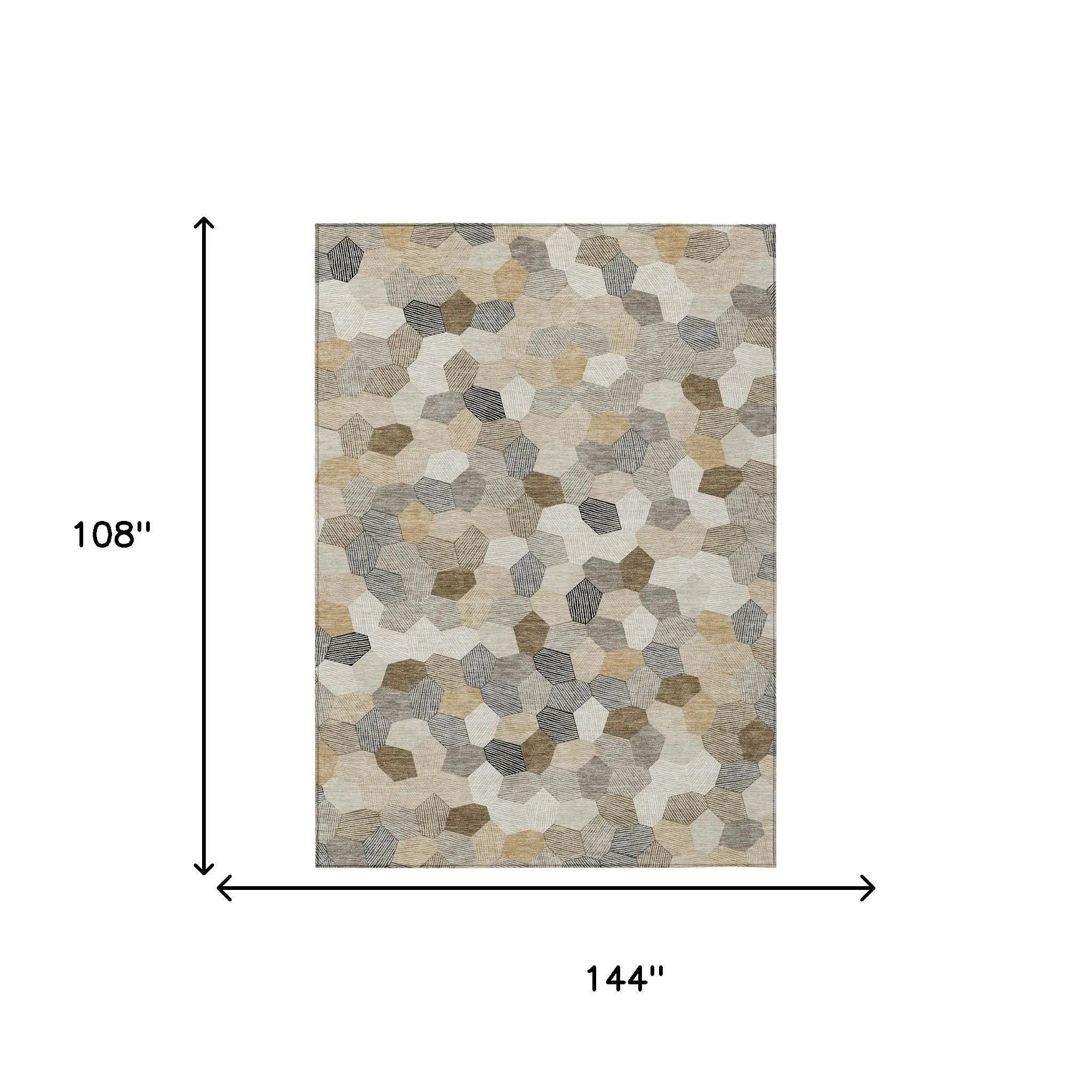 9' X 12' Beige And Ivory Geometric Washable Indoor Outdoor Area Rug Homeroots Outdoor