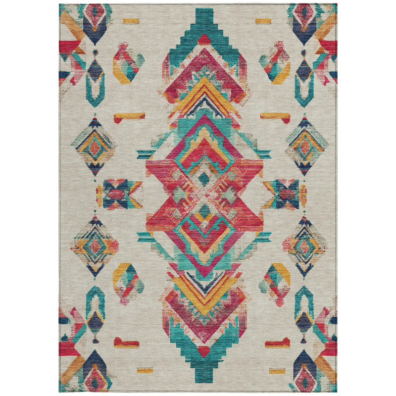 9' X 12' Beige And Ivory Tribal Washable Indoor Outdoor Area Rug Homeroots Outdoor