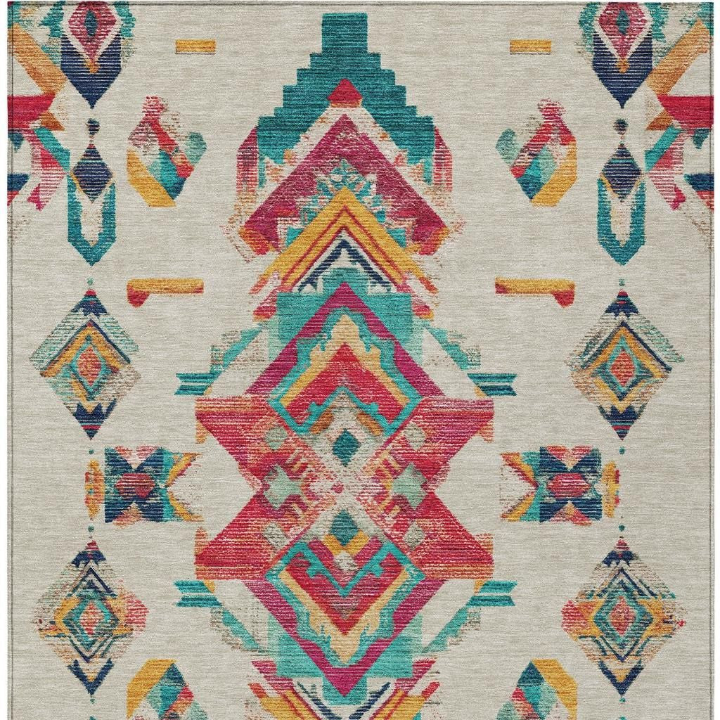 9' X 12' Beige And Ivory Tribal Washable Indoor Outdoor Area Rug Homeroots Outdoor