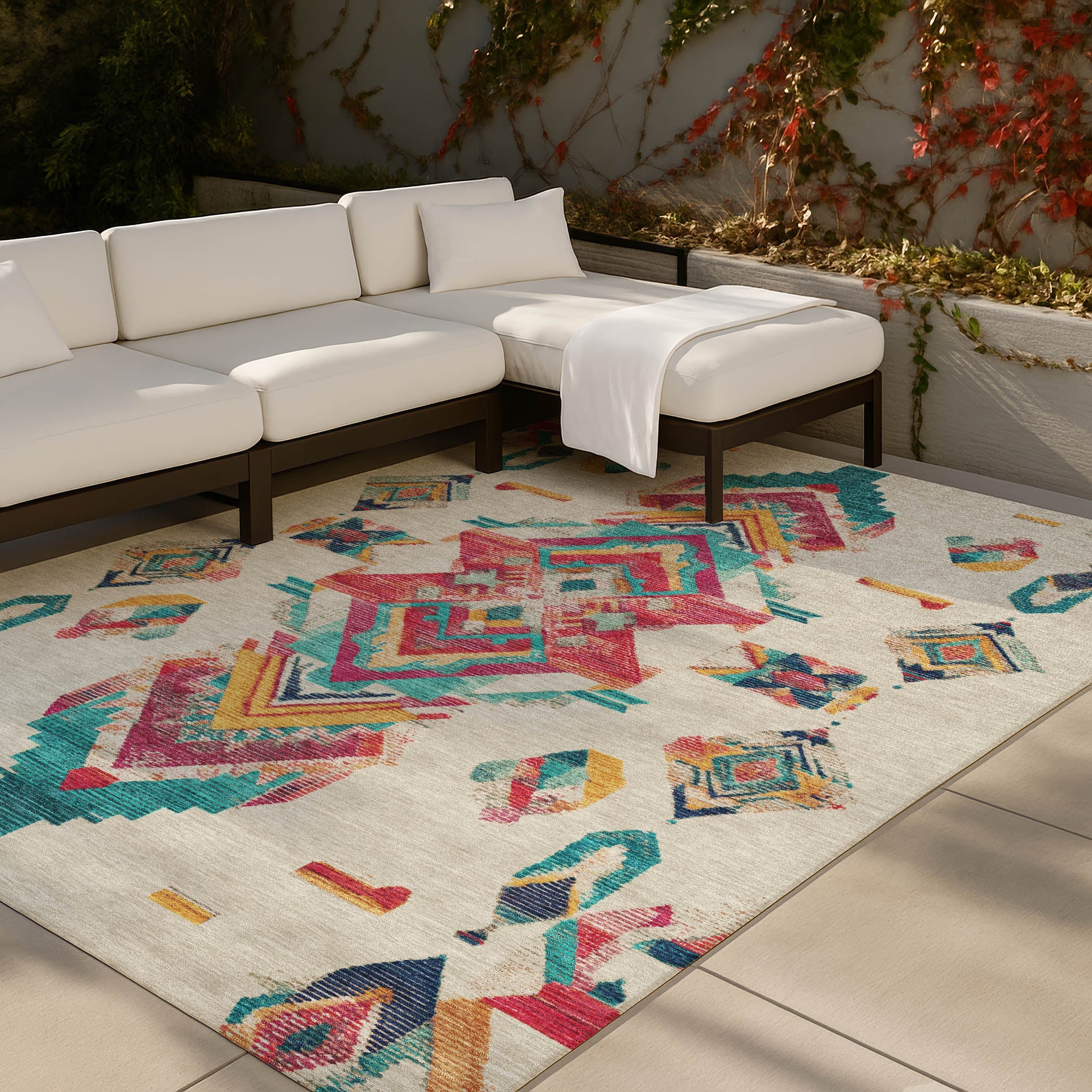 9' X 12' Beige And Ivory Tribal Washable Indoor Outdoor Area Rug Homeroots Outdoor