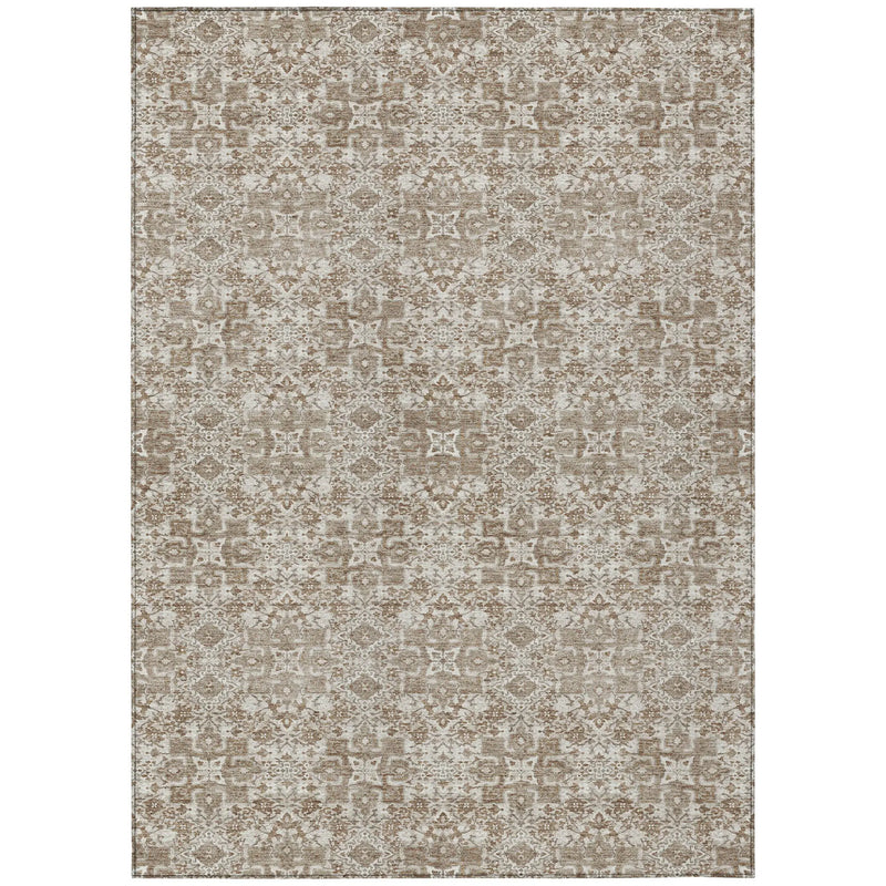9' X 12' Beige And Khaki Oriental Washable Indoor Outdoor Area Rug Homeroots Outdoor