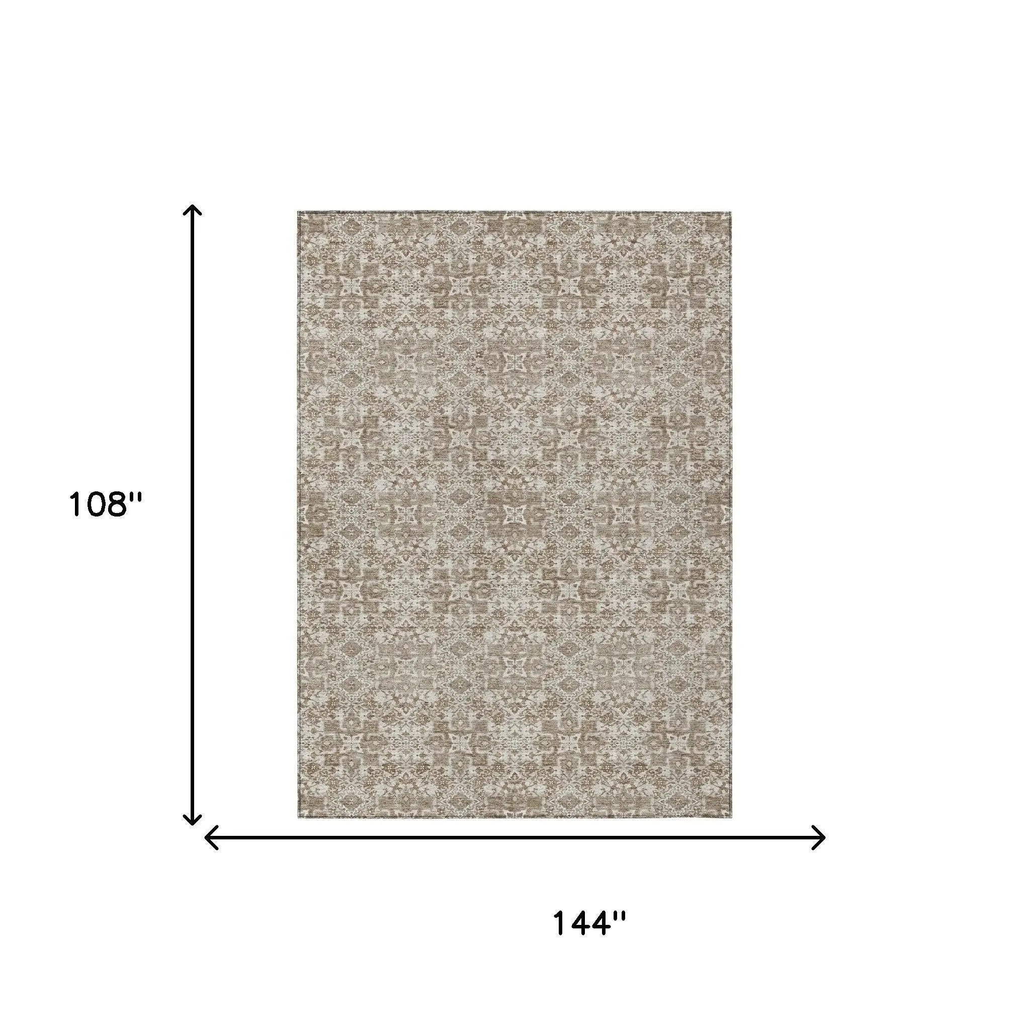 9' X 12' Beige And Khaki Oriental Washable Indoor Outdoor Area Rug Homeroots Outdoor