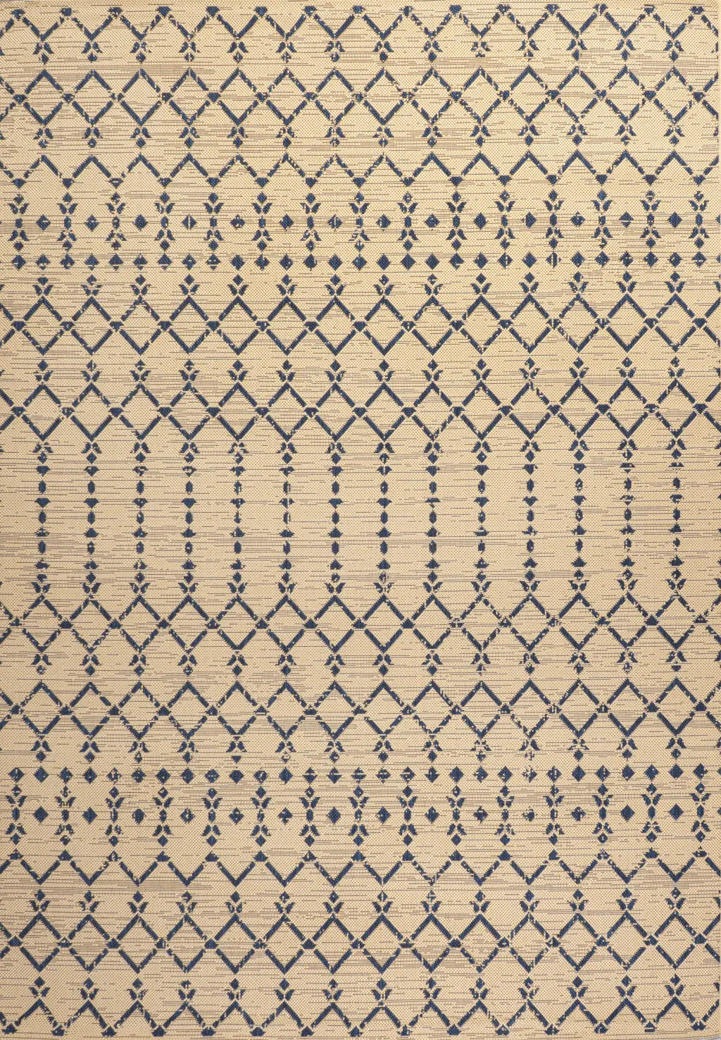 9' X 12' Beige And Navy Blue Trellis Indoor Outdoor Area Rug Homeroots Outdoor