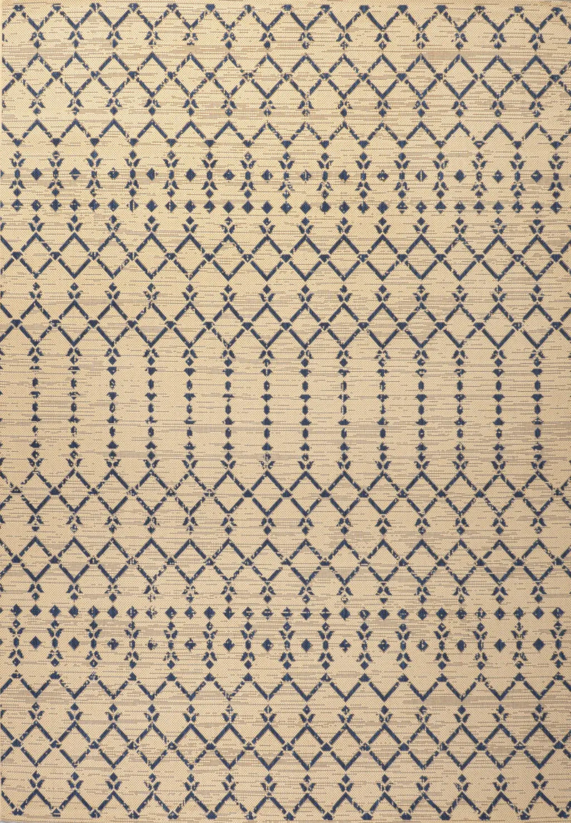 9' X 12' Beige And Navy Blue Trellis Indoor Outdoor Area Rug Homeroots Outdoor
