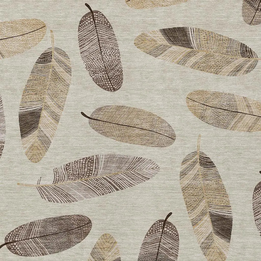 9' X 12' Beige And Sky Blue Botanical Leaves Washable Indoor Outdoor Area Rug Homeroots Outdoor