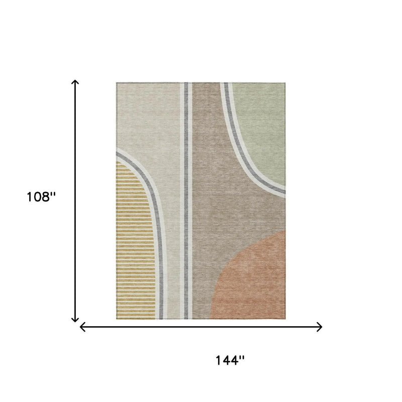 9' X 12' Beige And Taupe Geometric Washable Indoor Outdoor Area Rug Homeroots Outdoor