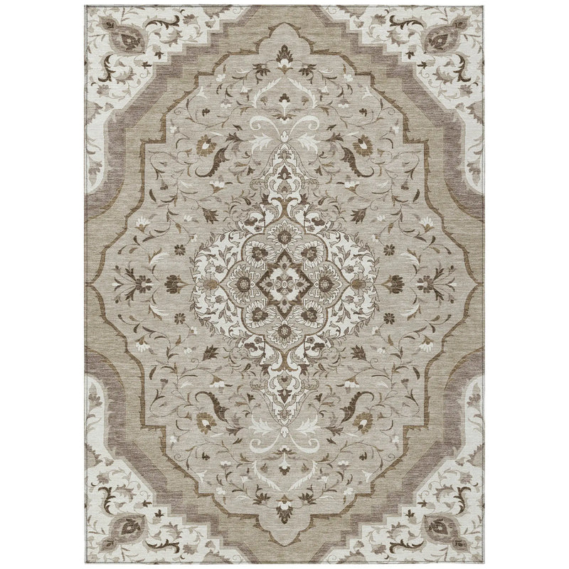 9' X 12' Beige And Taupe Medallion Washable Indoor Outdoor Area Rug Homeroots Outdoor