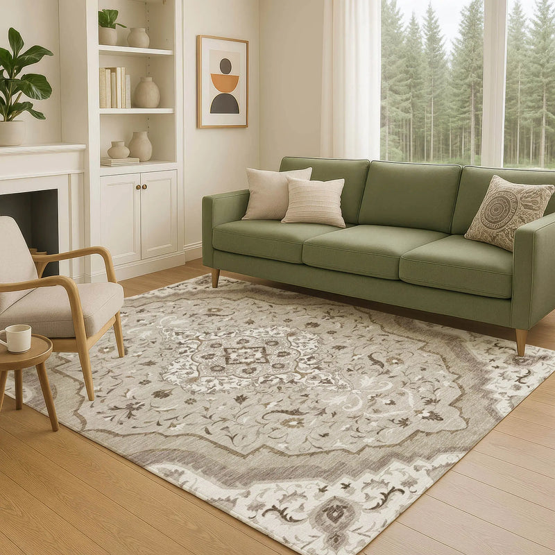 9' X 12' Beige And Taupe Medallion Washable Indoor Outdoor Area Rug Homeroots Outdoor