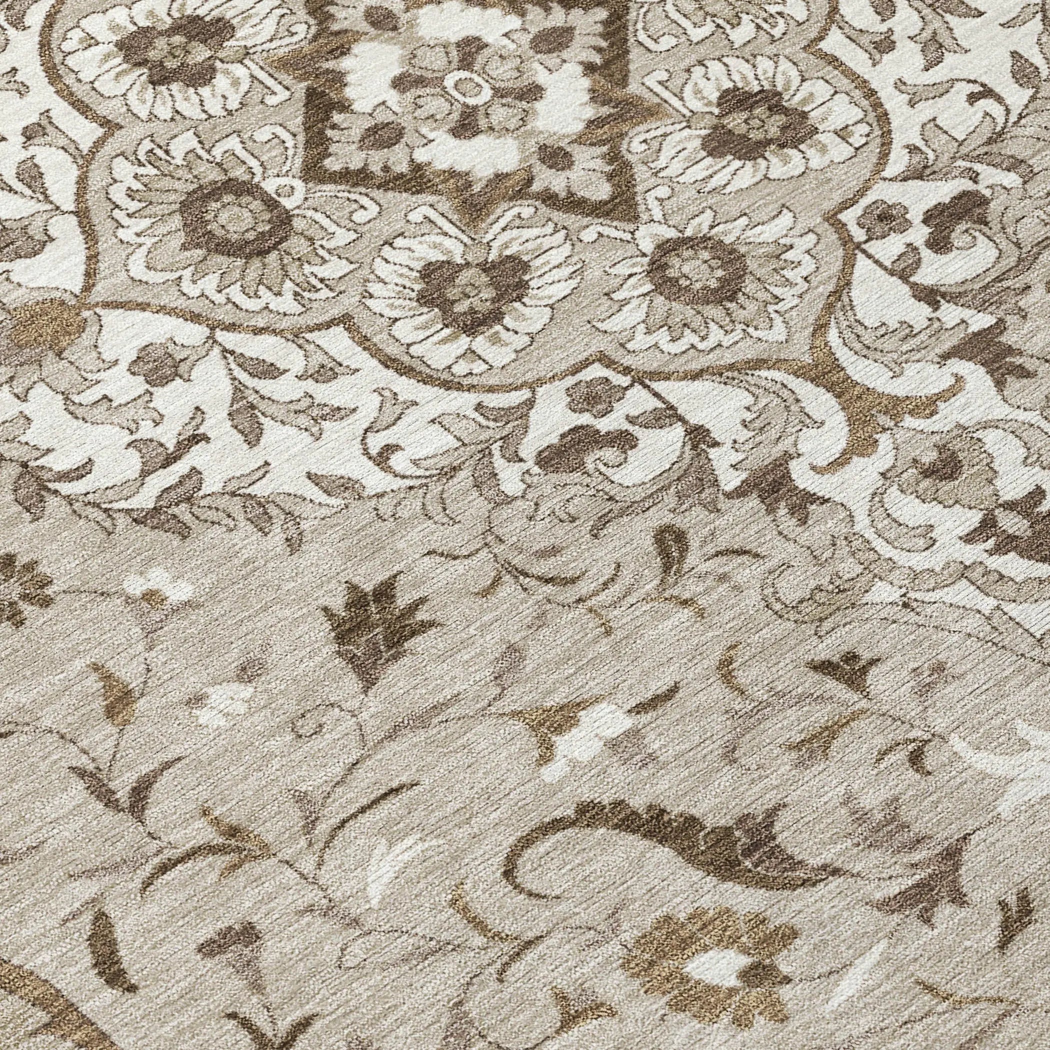9' X 12' Beige And Taupe Medallion Washable Indoor Outdoor Area Rug Homeroots Outdoor