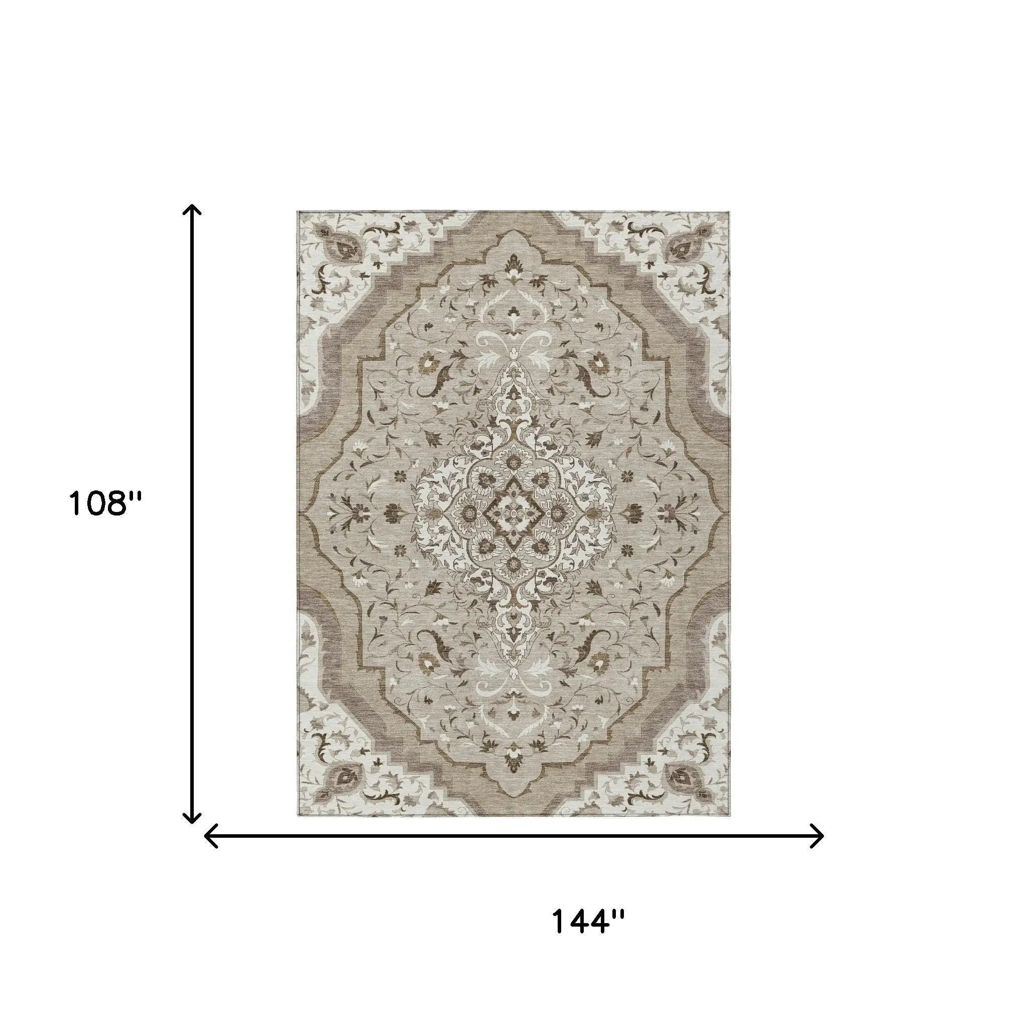 9' X 12' Beige And Taupe Medallion Washable Indoor Outdoor Area Rug Homeroots Outdoor