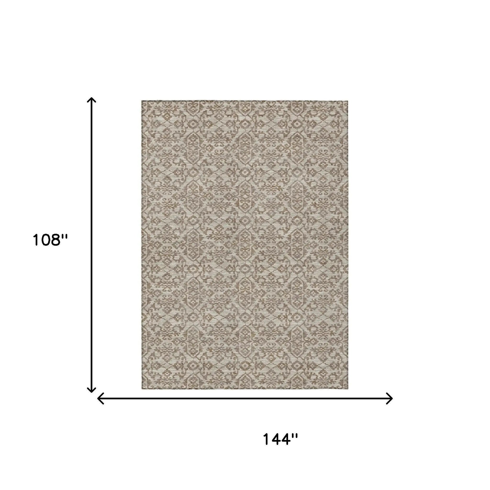 9' X 12' Beige And Taupe Oriental Washable Indoor Outdoor Area Rug Homeroots Outdoor