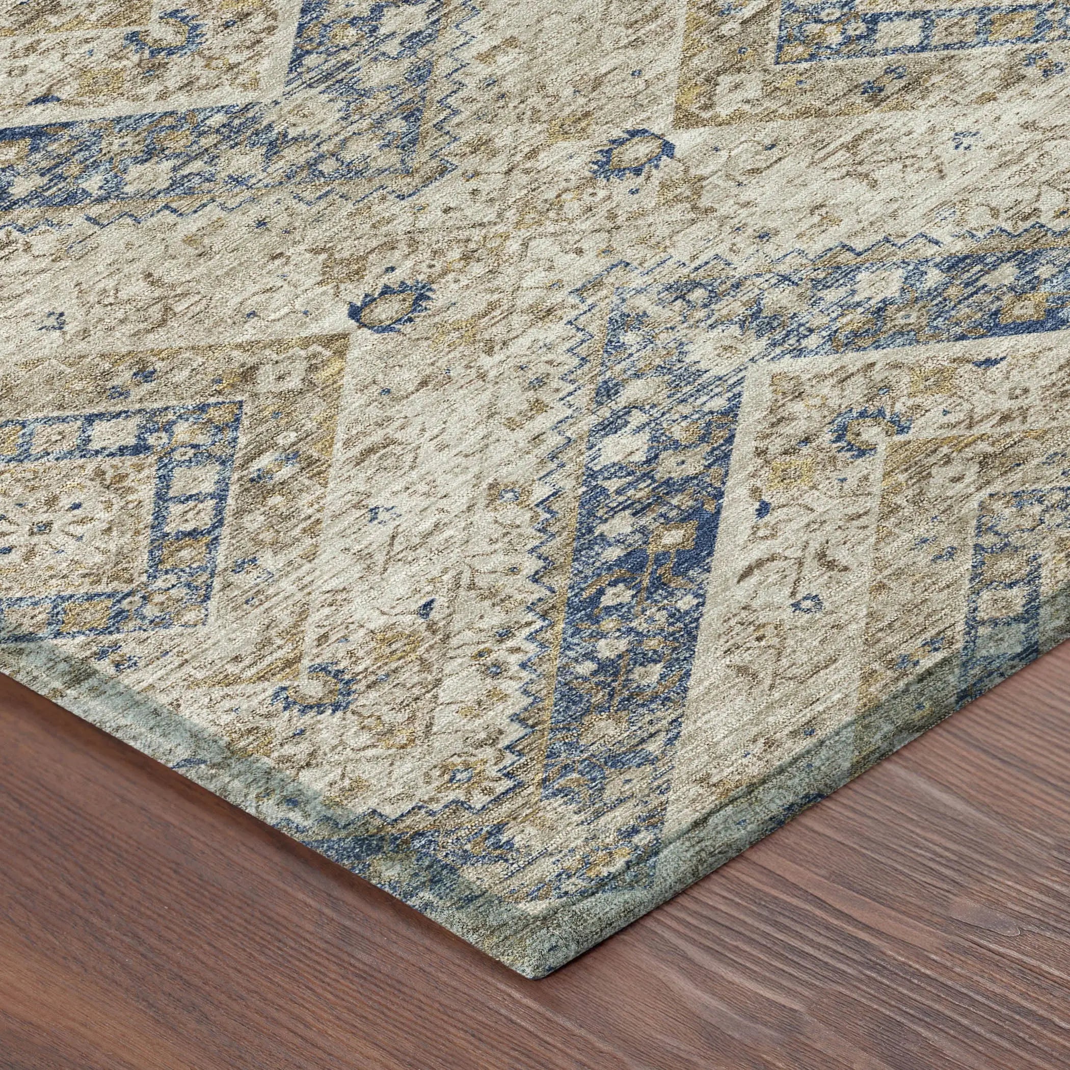 9' X 12' Beige And Teal Blue Tribal Washable Indoor Outdoor Area Rug Homeroots Outdoor