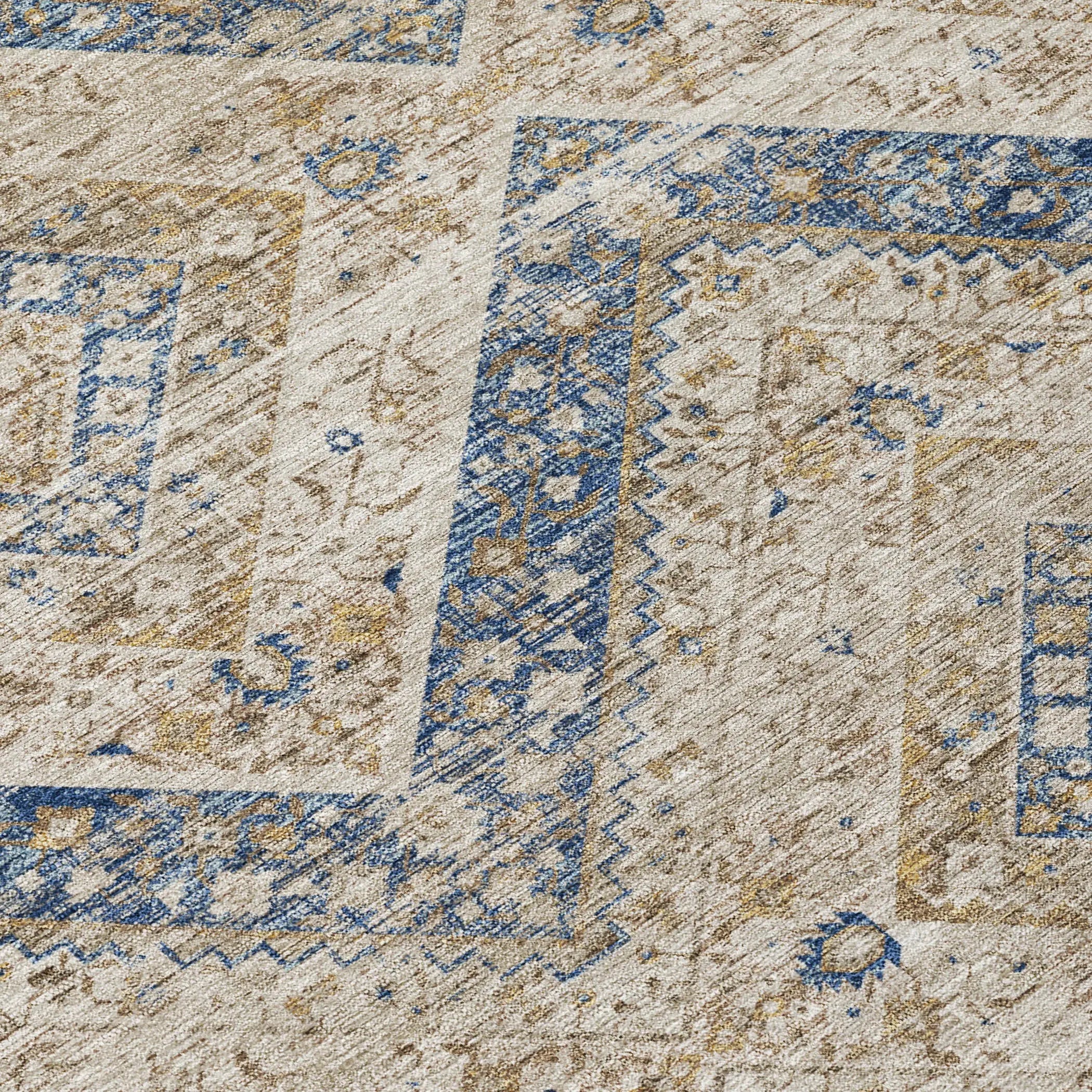 9' X 12' Beige And Teal Blue Tribal Washable Indoor Outdoor Area Rug Homeroots Outdoor