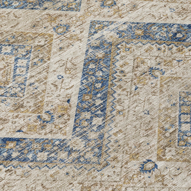 9' X 12' Beige And Teal Blue Tribal Washable Indoor Outdoor Area Rug Homeroots Outdoor
