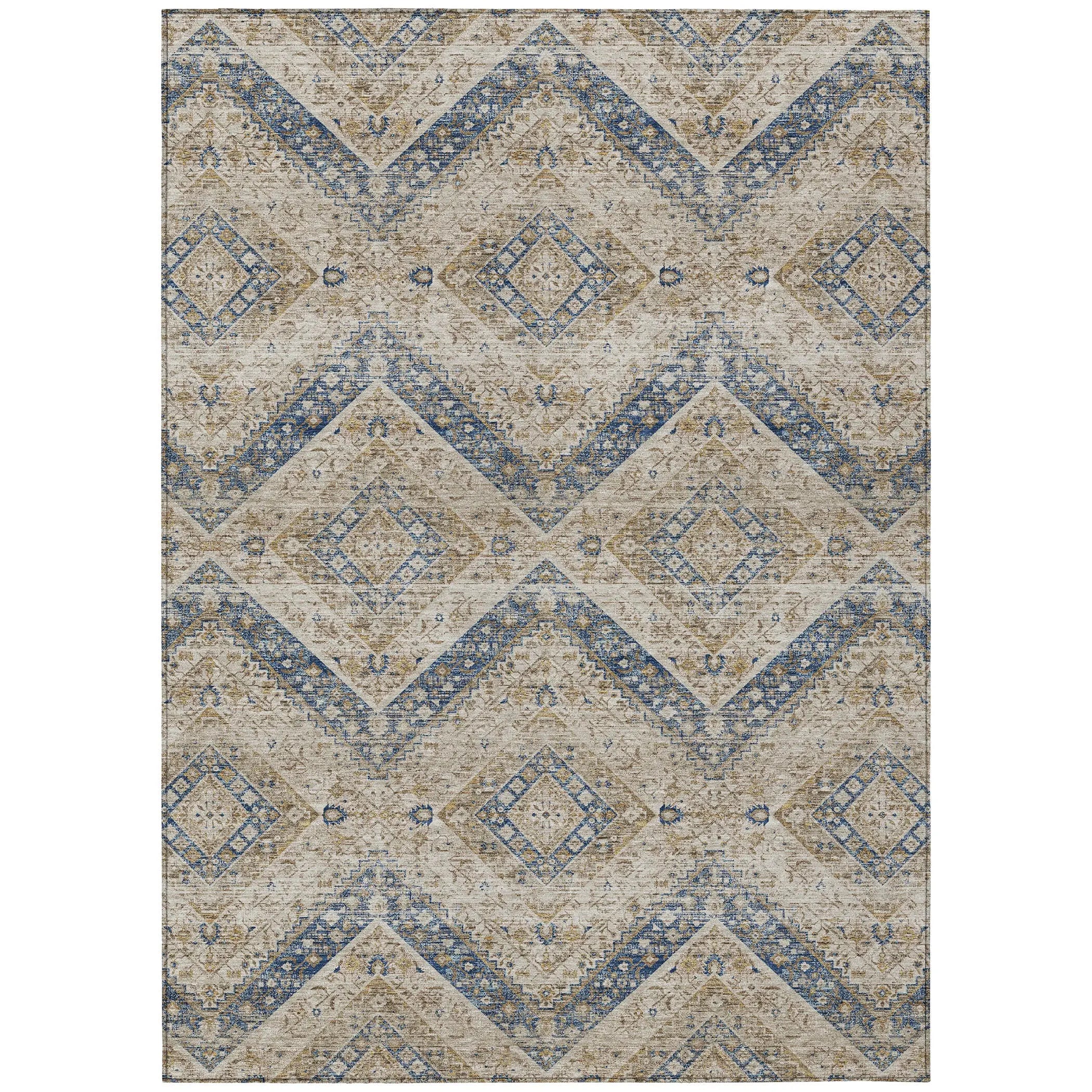 9' X 12' Beige And Teal Blue Tribal Washable Indoor Outdoor Area Rug Homeroots Outdoor