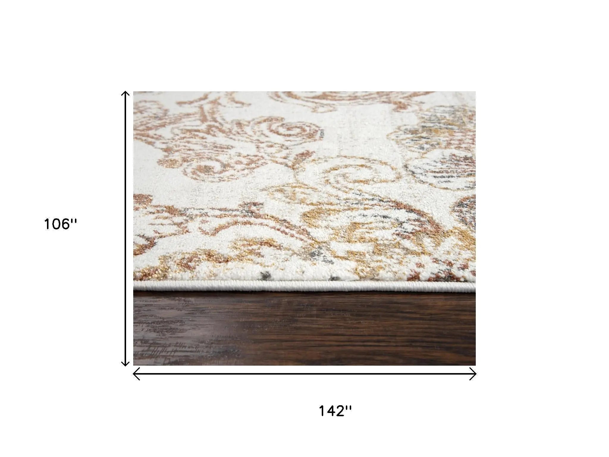 9' X 12' Beige Copper And Gray Damask Area Rug Homeroots Home Decor